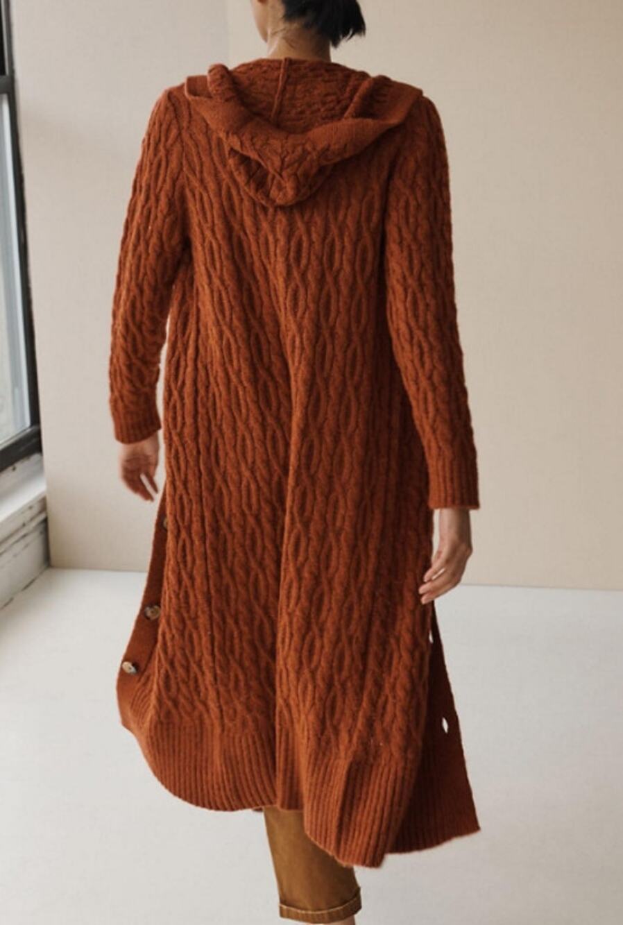 Anthropologie Hooded Cable Knit Cardigan Longline Duster Sweater Chunky Knit
